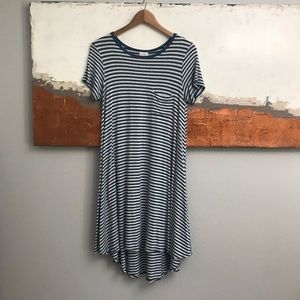 LuLaRoe Dresses - LuLaRoe Carly Blue and Gray Striped Midi Dress LuLaRoe Dresses - LuLaRoe Carly Blue and Gray Striped Midi Dress